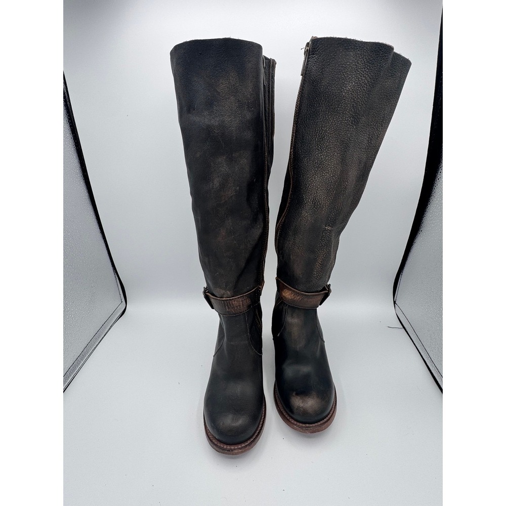 Freebird by Steven Women Black Distressed Leather Tall Boots Side Zip Size 6